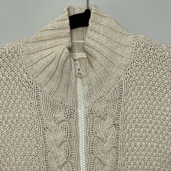 Ruff Hewn Sweater Jacket Cable Knit Zip Up Mock Neck Long Sleeve Cream PL Granny - Picture 3 of 12